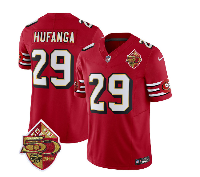 Men's San Francisco 49ers #29 Talanoa Hufanga Red 2023 F.U.S.E. 50th Patch Throwback Football Stitched Jersey
